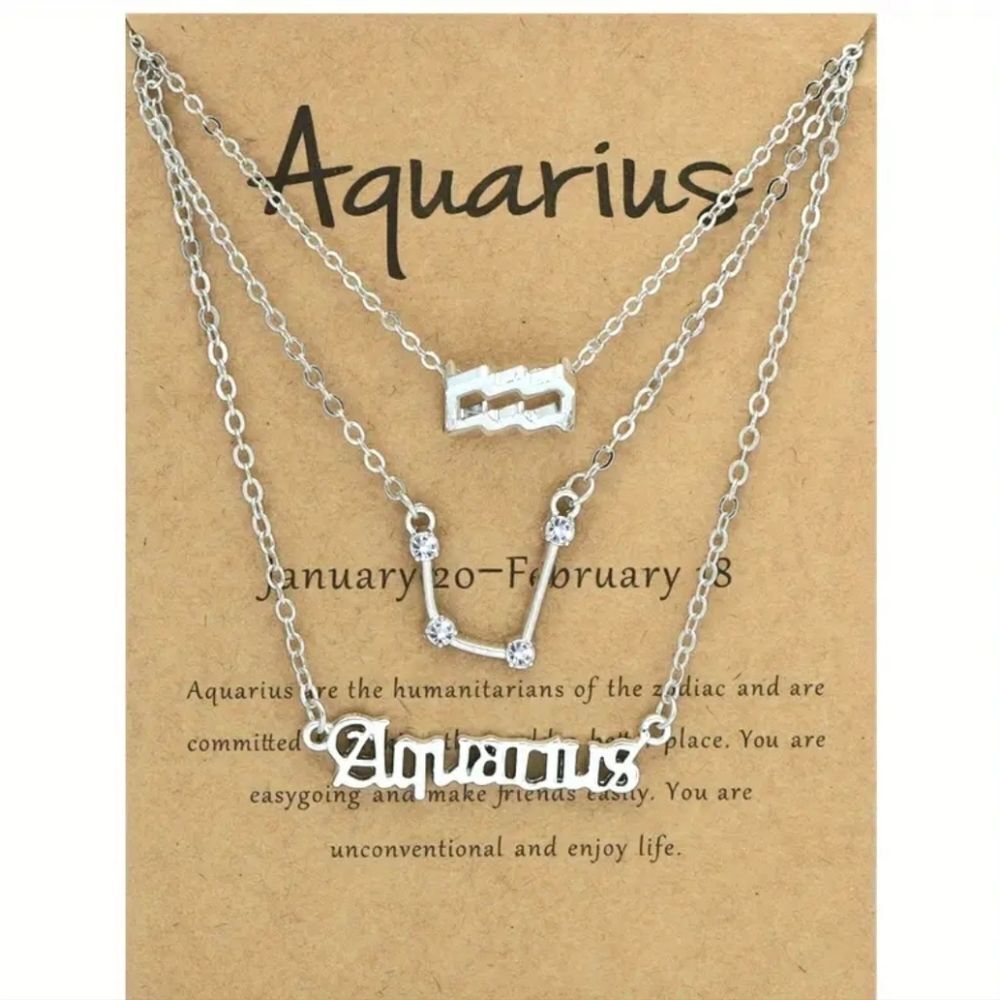 Aquarius Zodiac 3 Silver Necklace Set